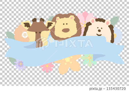 柔和春日色彩畢業/入學系列 | 易於添加文字的動物和花卉插圖 135430720