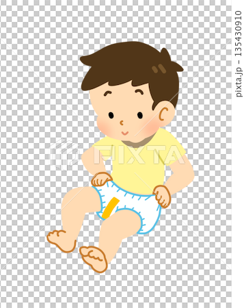 A boy changing into a new diaper 135430910