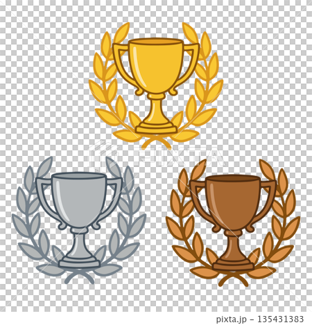 無地の金銀銅トロフィーのアイコンイラストセット 135431383