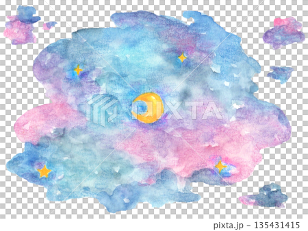 水彩の夜空　月と星 135431415