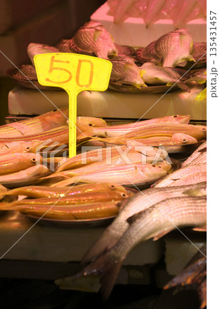 香港島北角の市場で売られる魚。日本ではなじみのない魚も多い 香港島北角の市場で売られる魚。日本ではなじみのない魚も多い 135431457