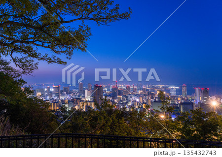 《兵庫県》神戸ビーナスブリッジ・諏訪山公園展望台の夜明け前の夜景 135432743
