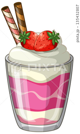 Strawberry Parfait Dessert with Whipped Cream and Wafer Sticks Strawberry Parfait Dessert with Whipped Cream and Wafer Sticks 135432807