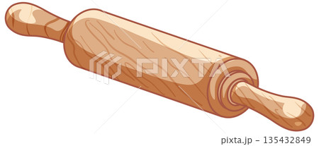 Wooden Rolling Pin Vector Illustration for Baking and Pastry Preparation Wooden Rolling Pin Vector Illustration for Baking and Pastry Preparation 135432849