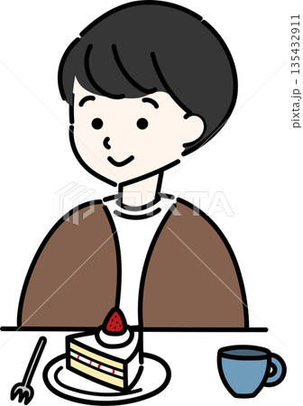 ケーキの前に座る男性 135432911