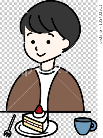 ケーキの前に座る男性 135432911