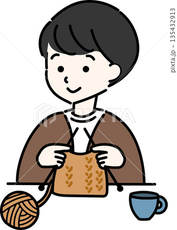 編み物をする男性 135432913