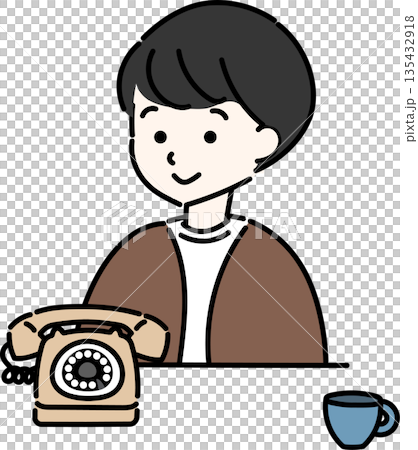 電話の前に座る男性 135432918
