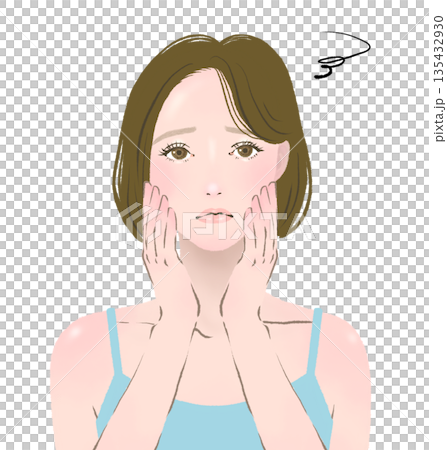 一位雙手摀臉的女士的美麗插畫——抗衰老 一位雙手摀臉的女士的美麗插畫——抗衰老 135432930