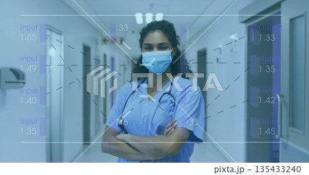 Standing nurse monitoring input output charts...のイラスト素材 [135433240] - PIXTA