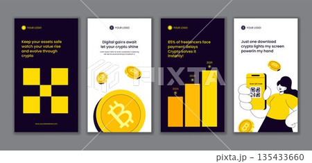 Hand Drawn Flat Cartoon Cryptocurrency Wallet Trading Design For Creative Social Media Stories 135433660