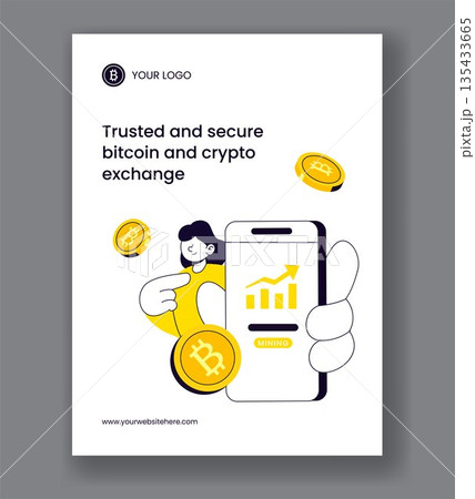 Vertical Poster Featuring Cryptocurrency Wallet Trading In Hand Drawn Flat Cartoon Illustration 135433665