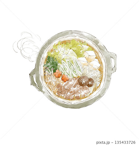 水彩で描いた寄せ鍋のイラスト 135433726