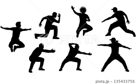 Black Solid Fitness Dance Silhouettes Set of Six on White Background Black Solid Fitness Dance Silhouettes Set of Six on White Background 135433758
