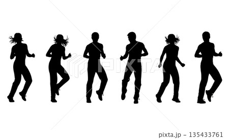 Black Solid Zumba Instructor Silhouettes Set of Six on White Background Black Solid Zumba Instructor Silhouettes Set of Six on White Background 135433761