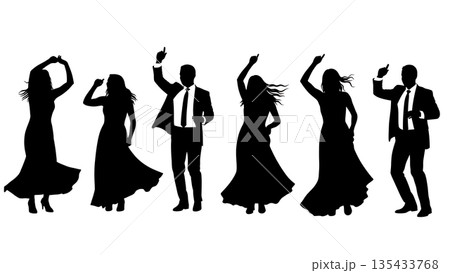 Black Solid Wedding Dance Silhouettes Set of Six on White Background 135433768