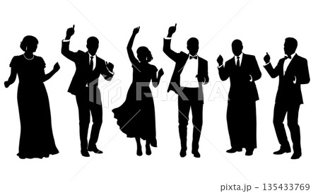 Black Solid Wedding Dance Silhouettes Set of Six on White Background 135433769