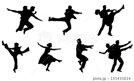 Black Solid Rock n Roll Silhouettes Set of Six on White Background 135433814