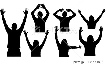 Black Solid Praise Dance Silhouettes Set of Six on White Background Black Solid Praise Dance Silhouettes Set of Six on White Background 135433833