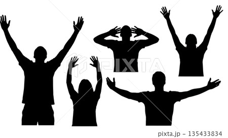 Black Solid Praise Dance Silhouettes Set of Six on White Background 135433834