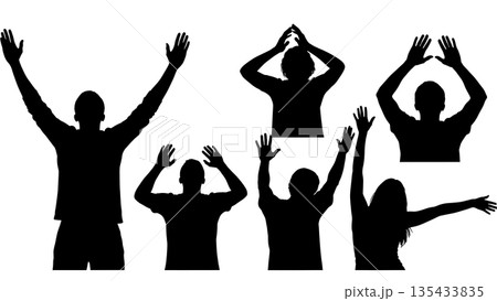 Black Solid Praise Dance Silhouettes Set of Six on White Background 135433835