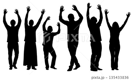 Black Solid Praise Dance Silhouettes Set of Six on White Background Black Solid Praise Dance Silhouettes Set of Six on White Background 135433836