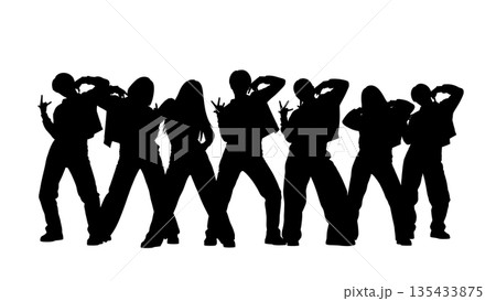 Black Solid Kpop Dance Silhouettes Set of Six on White Background 135433875