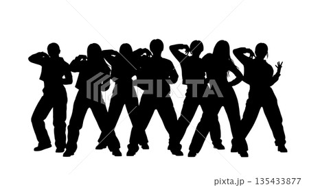 Black Solid Kpop Dance Silhouettes Set of Six on White Background 135433877