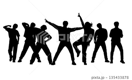 Black Solid Kpop Dance Silhouettes Set of Six on White Background Black Solid Kpop Dance Silhouettes Set of Six on White Background 135433878