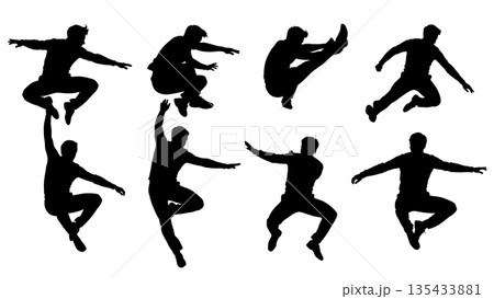 Black Solid Lindy Hop Silhouettes Set of Six on White Background 135433881