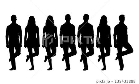 Black Solid Irish Step Dance Silhouettes Set of Six on White Background 135433889