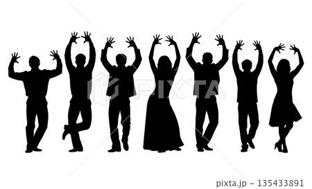 Black Solid Jazz Dance Silhouettes Set of Six on White Background 135433891