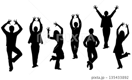Black Solid Jazz Dance Silhouettes Set of Six on White Background Black Solid Jazz Dance Silhouettes Set of Six on White Background 135433892