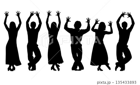 Black Solid Jazz Dance Silhouettes Set of Six on White Background Black Solid Jazz Dance Silhouettes Set of Six on White Background 135433893