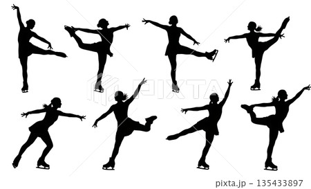 Black Solid Ice Dance Silhouettes Set of Six on White Background 135433897