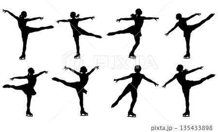 Black Solid Ice Dance Silhouettes Set of Six on White Background Black Solid Ice Dance Silhouettes Set of Six on White Background 135433898