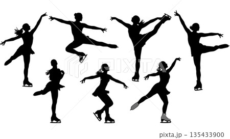 Black Solid Ice Dance Silhouettes Set of Six on White Background Black Solid Ice Dance Silhouettes Set of Six on White Background 135433900