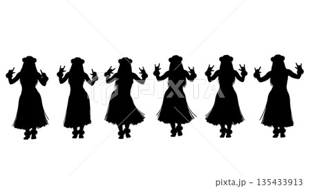 Black Solid Hula Dancer Silhouettes Set of Six on White Background Black Solid Hula Dancer Silhouettes Set of Six on White Background 135433913