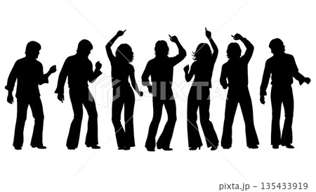 Black Solid Disco Party Silhouettes Set of Six on White Background Black Solid Disco Party Silhouettes Set of Six on White Background 135433919