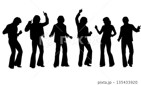 Black Solid Disco Party Silhouettes Set of Six on White Background 135433920