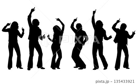 Black Solid Disco Party Silhouettes Set of Six on White Background 135433921
