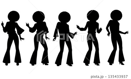 Black Solid Disco Diva Silhouettes Set of Six on White Background Black Solid Disco Diva Silhouettes Set of Six on White Background 135433937