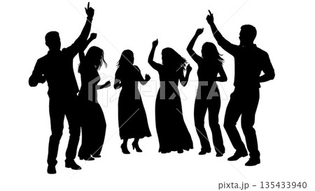 Black Solid Circle Dance Silhouettes Set of Six on White Background Black Solid Circle Dance Silhouettes Set of Six on White Background 135433940