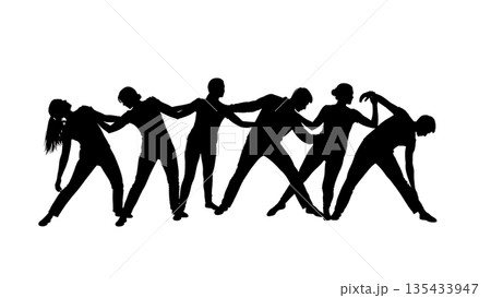 Black Solid Contact Improv Silhouettes Set of Six on White Background 135433947