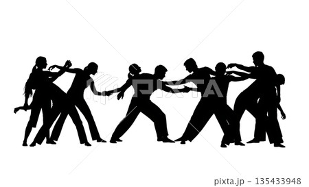 Black Solid Contact Improv Silhouettes Set of Six on White Background 135433948