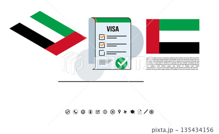 United Arab Emirates Visa Checklist Document With National Flags And Approval Stamp For International Travel. 135434156