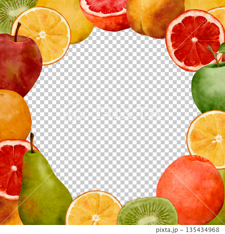 Vibrant Watercolor Fruit Decoration, Colorful Watercolor Collage Of Assorted Fresh Fruit Illustrations Vibrant Watercolor Fruit Decoration, Colorful Watercolor Collage Of Assorted Fresh Fruit Illustrations 135434968