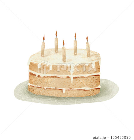 An Exquisitely Deliciously Creamy Birthday Cake Beautifully Adorned with Colorful Candles 135435050