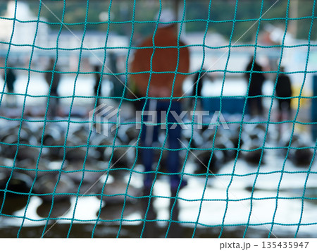 観光名所和歌山県の勝浦漁港のマグロ卸し市場の競り市の風景 135435947