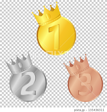 王冠を被った3色のメダルのイラスト素材 135436311